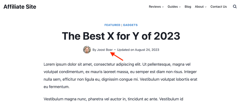 Author link in a WordPress blog post. 