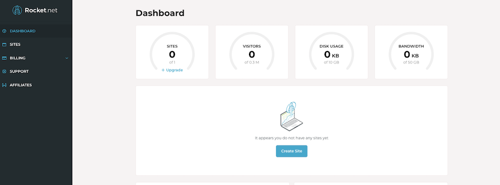 Rocket.net custom dashboard